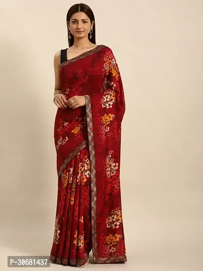 Stylish Maroon Chiffon Saree With Blouse Piece For Women-thumb0