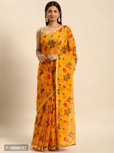 Stylish Yellow Chiffon Saree With Blouse Piece For Women