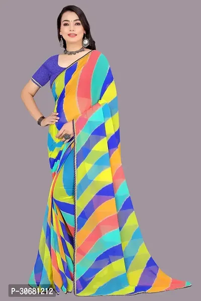 Stylish Multicoloured Chiffon Saree With Blouse Piece For Women-thumb0