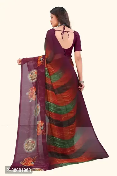 Stylish Maroon Georgette Saree With Blouse Piece For Women-thumb2