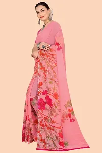 Stylish Pink Chiffon Saree With Blouse Piece For Women-thumb1