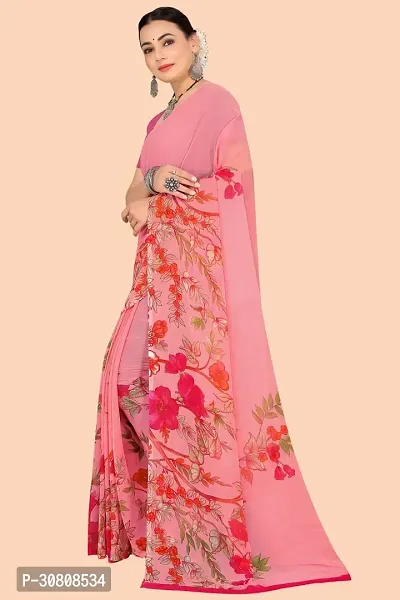 Stylish Pink Chiffon Saree With Blouse Piece For Women-thumb2