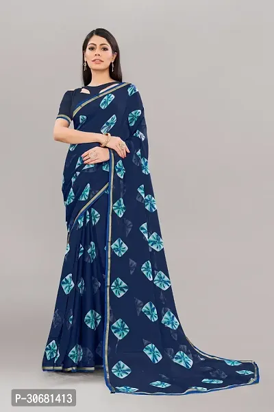 Stylish Blue Georgette Saree With Blouse Piece For Women-thumb0