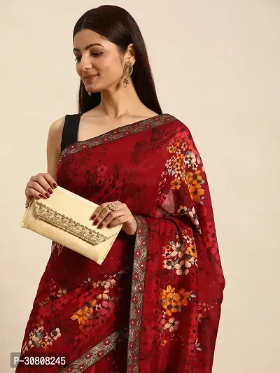 Stylish Maroon Chiffon Saree With Blouse Piece For Women-thumb4