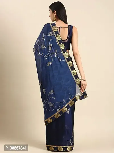 Stylish Blue Georgette Saree With Blouse Piece For Women-thumb2