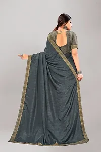 Stylish Grey Silk Blend Saree With Blouse Piece For Women-thumb1