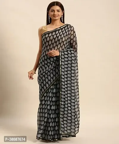 Stylish Black Chiffon Saree With Blouse Piece For Women-thumb0