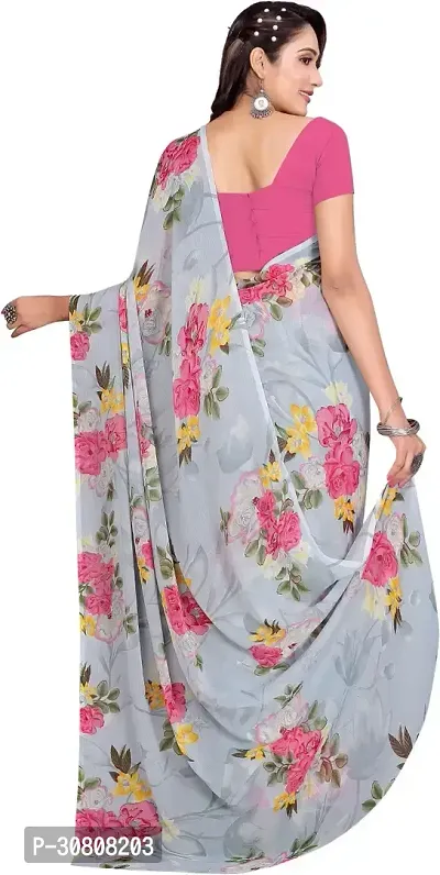 Stylish Grey Georgette Saree With Blouse Piece For Women-thumb2