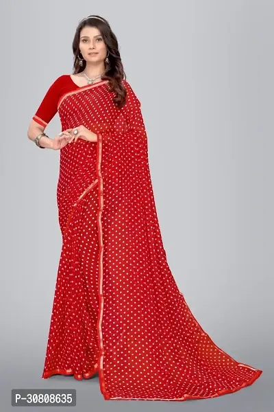 Stylish Red Chiffon Saree With Blouse Piece For Women