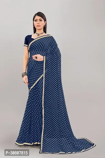 Stylish Blue Georgette Saree With Blouse Piece For Women