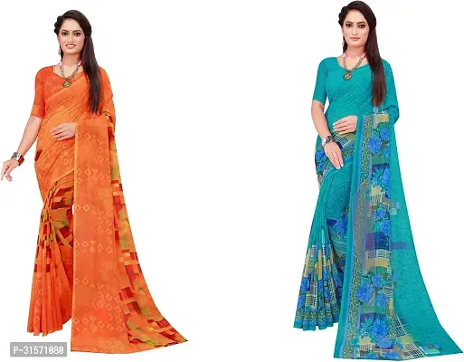 Stylish Georgette Multicoloured Printed Saree with Blouse piece For Women Pack Of 2