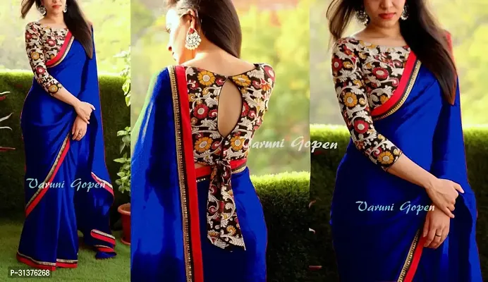 Stylish Blue Georgette Saree With Blouse Piece For Women-thumb0