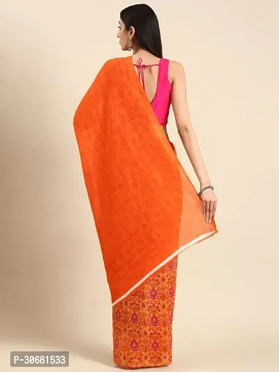 Stylish Orange Chiffon Saree With Blouse Piece For Women-thumb2