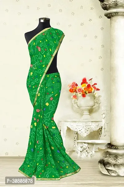 Stylish Green Georgette Saree With Blouse Piece For Women-thumb0