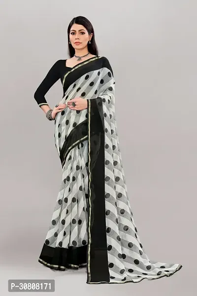 Stylish Grey Georgette Saree With Blouse Piece For Women-thumb0