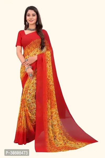 Stylish Orange Georgette Saree Without Blouse Piece For Women