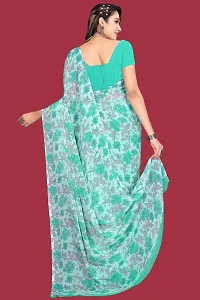 Stylish Turquoise Chiffon Saree With Blouse Piece For Women-thumb1