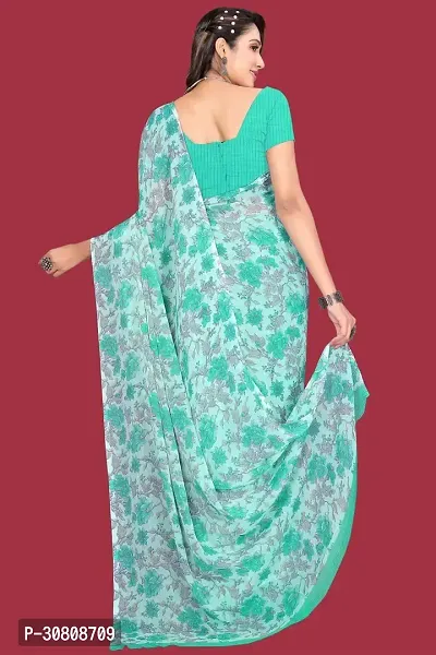 Stylish Turquoise Chiffon Saree With Blouse Piece For Women-thumb2