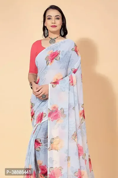 Stylish Off White Georgette Saree Without Blouse Piece For Women-thumb3