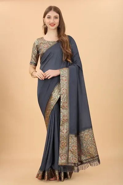 Stylish Dark Vichitra Silk Jacquard Women Saree with Blouse Piece