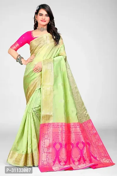 Stylish Green Art Silk Jacquard Saree with Blouse piece For Women-thumb0