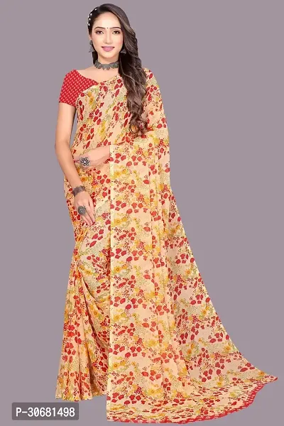 Stylish Peach Chiffon Saree With Blouse Piece For Women-thumb0