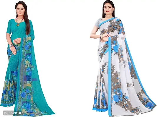 Stylish Georgette Multicoloured Printed Saree with Blouse piece For Women Pack Of 2-thumb0