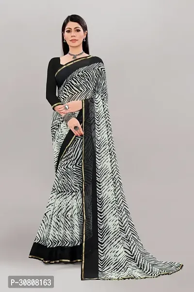 Stylish Grey Georgette Saree With Blouse Piece For Women