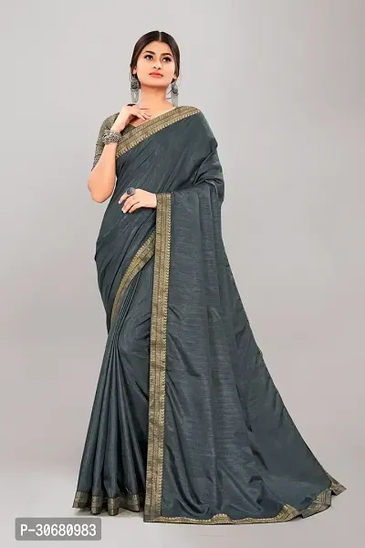 Stylish Grey Silk Blend Saree With Blouse Piece For Women-thumb0