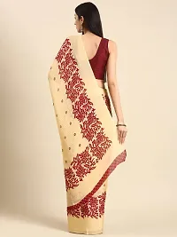 Stylish Beige Cotton Saree With Blouse Piece For Women-thumb1