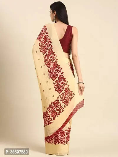 Stylish Beige Cotton Saree With Blouse Piece For Women-thumb2