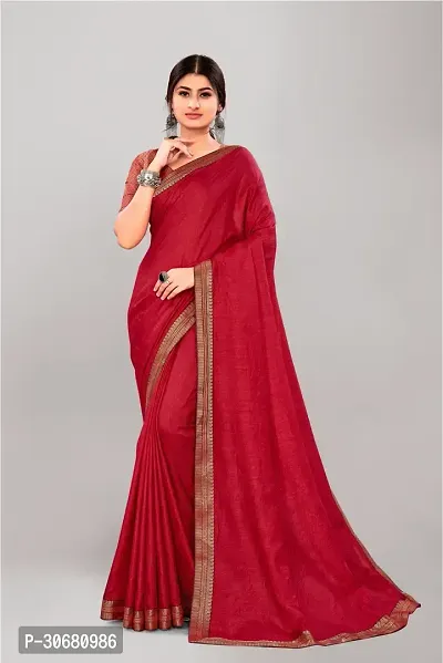 Stylish Maroon Silk Blend Saree With Blouse Piece For Women-thumb0