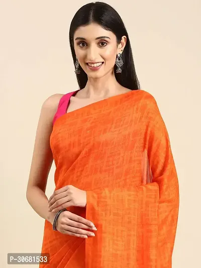 Stylish Orange Chiffon Saree With Blouse Piece For Women-thumb3