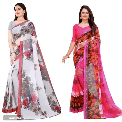 Stylish Multicoloured Georgette Saree With Blouse Piece For Women Pack Of 2-thumb0