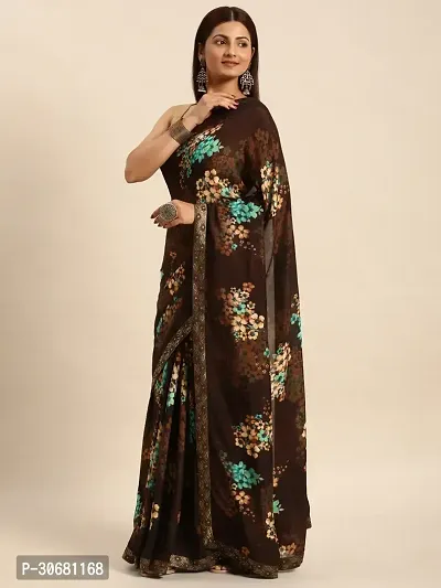 Stylish Brown Chiffon Saree With Blouse Piece For Women-thumb3