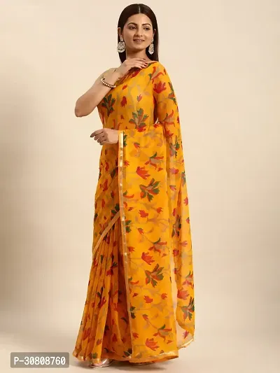 Stylish Yellow Chiffon Saree With Blouse Piece For Women-thumb0