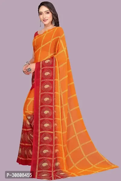 Stylish Orange Chiffon Saree With Blouse Piece For Women-thumb3