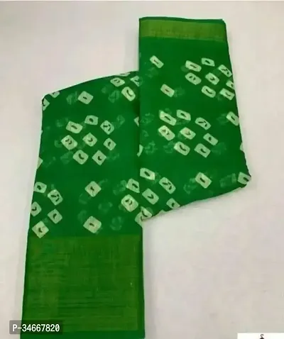 Stylish Green Cotton Printed Saree with Blouse Piece For Women