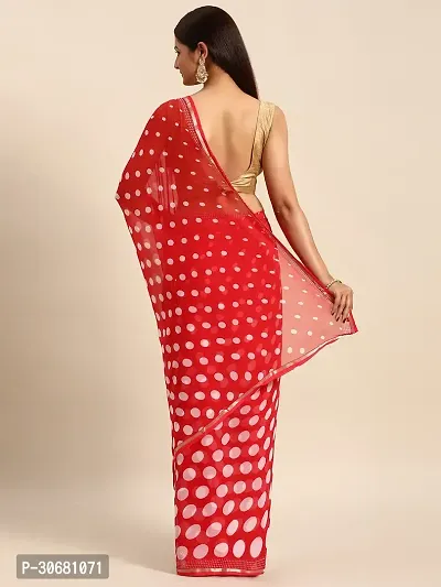 Stylish Red Chiffon Saree With Blouse Piece For Women-thumb2