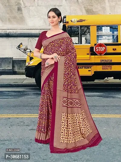 Stylish Maroon Crepe Saree With Blouse Piece For Women-thumb0