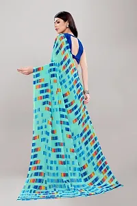 Stylish Turquoise Georgette Saree With Blouse Piece For Women-thumb1