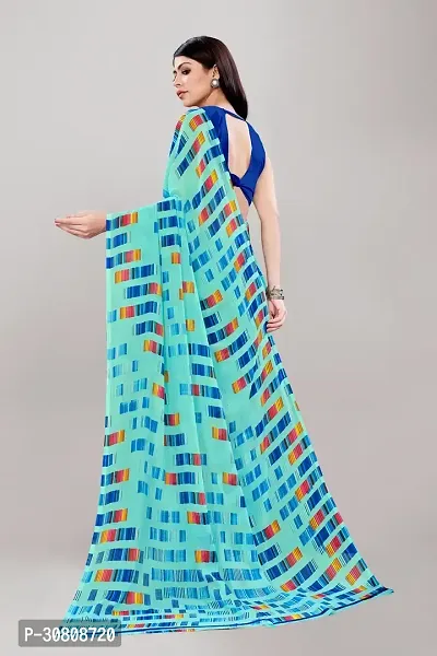 Stylish Turquoise Georgette Saree With Blouse Piece For Women-thumb2