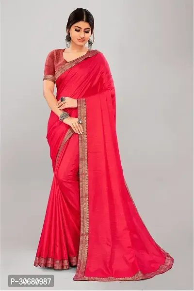 Stylish Pink Silk Blend Saree With Blouse Piece For Women-thumb0