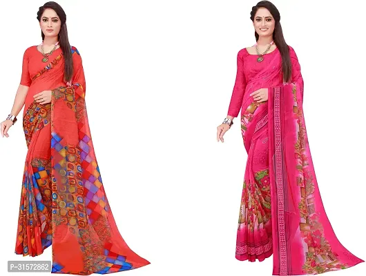 Stylish Georgette Multicoloured Printed Saree with Blouse piece For Women Pack Of 2