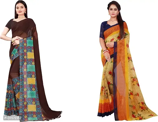 Stylish Georgette Multicoloured Printed Saree with Blouse piece For Women Pack Of 2-thumb0