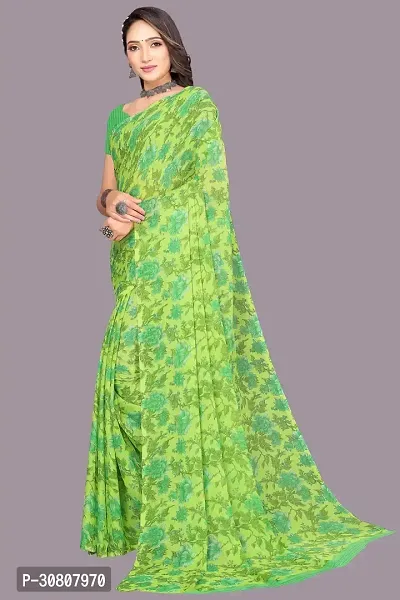 Stylish Green Chiffon Saree With Blouse Piece For Women-thumb3