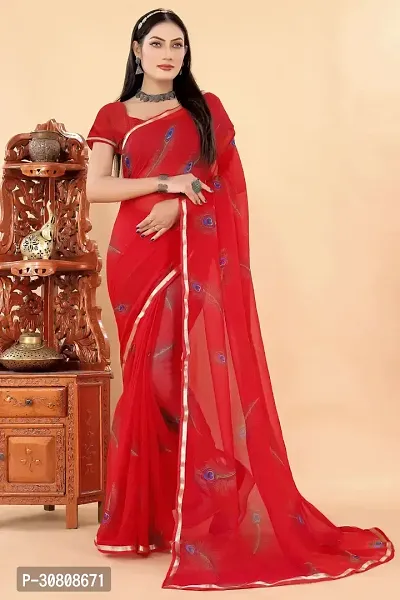 Stylish Red Georgette Saree With Blouse Piece For Women-thumb0