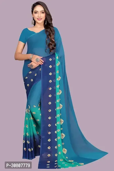 Stylish Blue Chiffon Saree With Blouse Piece For Women