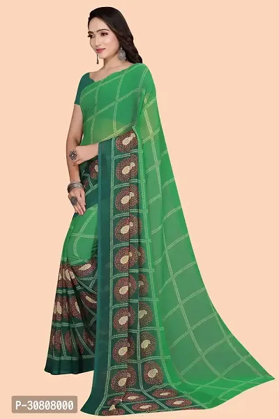 Stylish Green Chiffon Saree With Blouse Piece For Women-thumb3