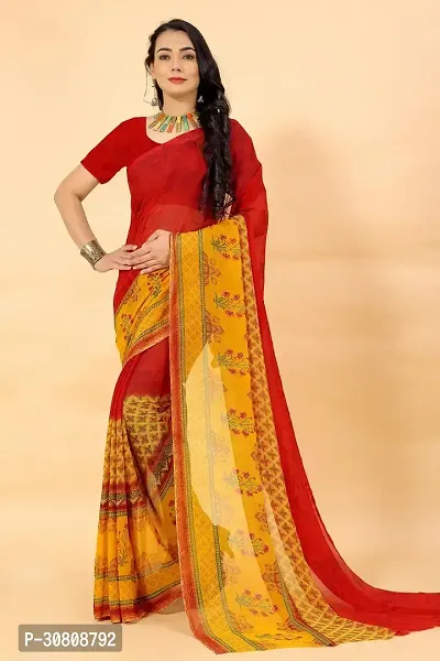 Stylish Yellow Georgette Saree Without Blouse Piece For Women-thumb0